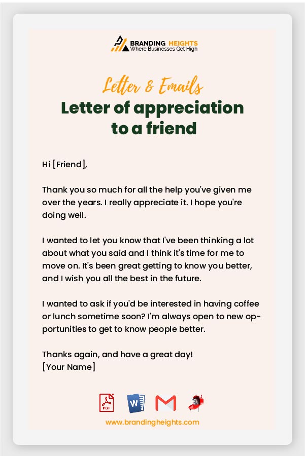 Letter of appreciation to a friend
